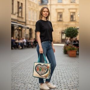 Brighton Love Heart Tote - Cream and Black